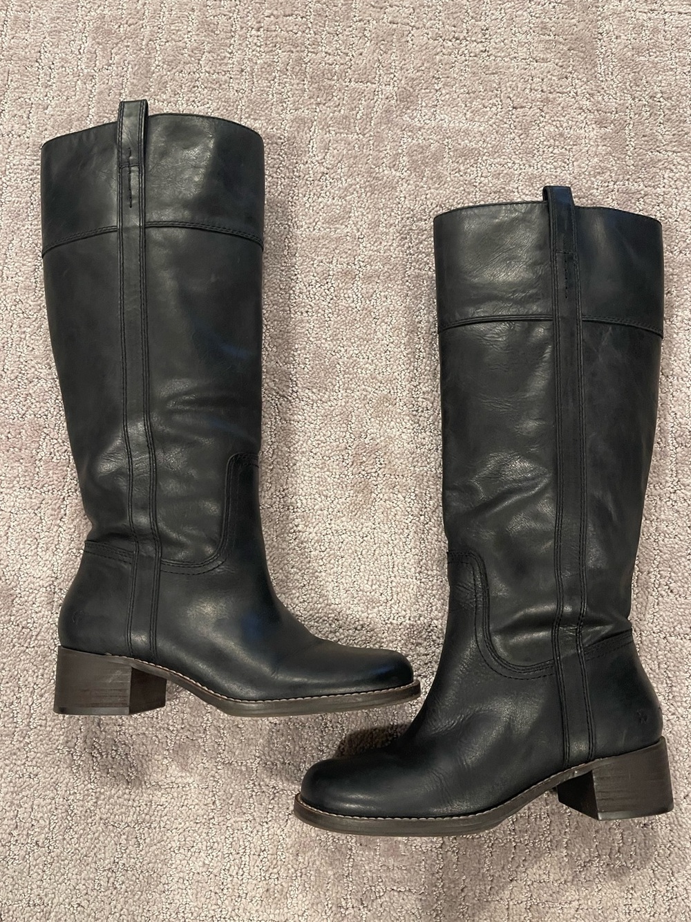 Lucky Brand Hybiscus Knee High Leather Black Boots, Block Heel, Round Toe, 7.5 - Picture 4 of 16